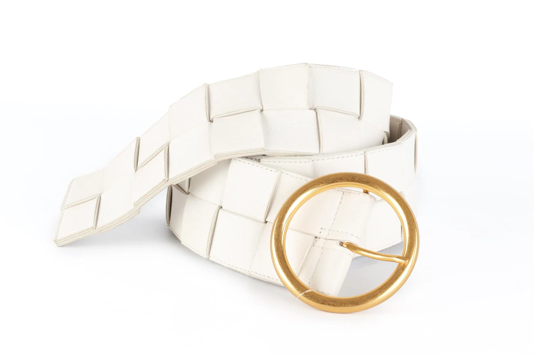 BOTTEGA VENETA WHITE INTRECCIATO LEATHER WAIST BELT 85 CM - Image 3