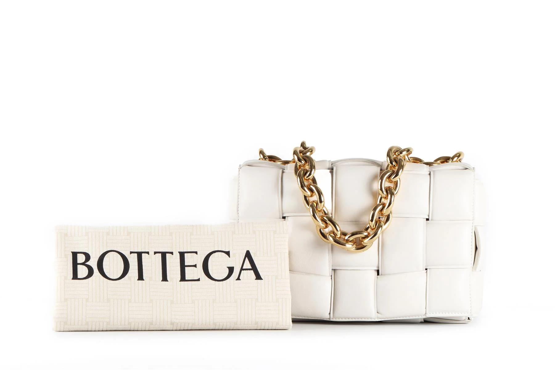 BOTTEGA VENETA WHITE THE CHAIN CASSETTE INTRECCIATO LEATHER SHOULDER BAG - Image 12
