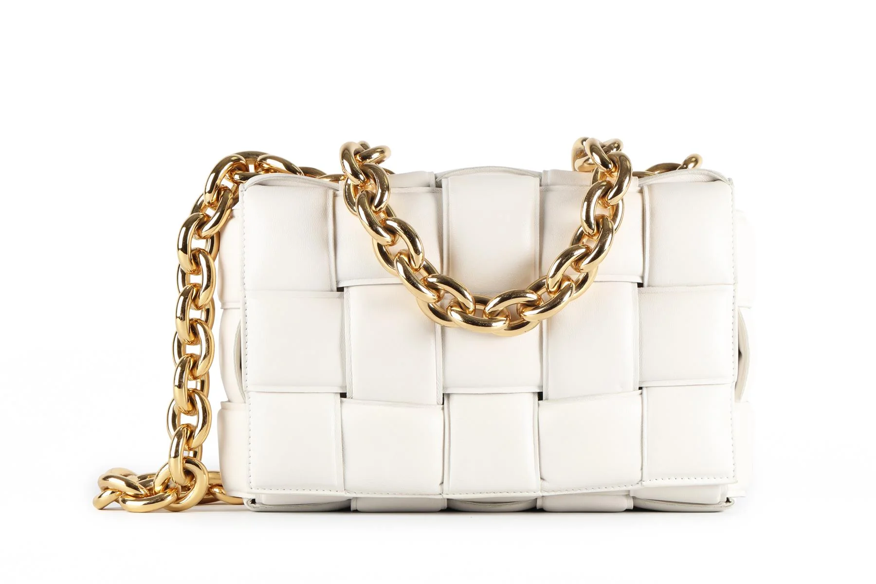 BOTTEGA VENETA WHITE THE CHAIN CASSETTE INTRECCIATO LEATHER SHOULDER BAG - Image 2