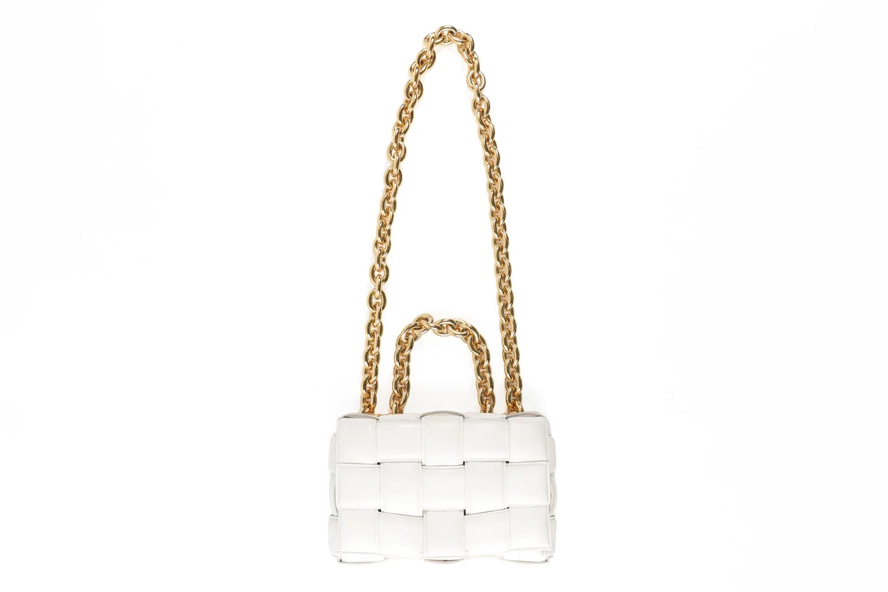 BOTTEGA VENETA WHITE THE CHAIN CASSETTE INTRECCIATO LEATHER SHOULDER BAG - Image 3