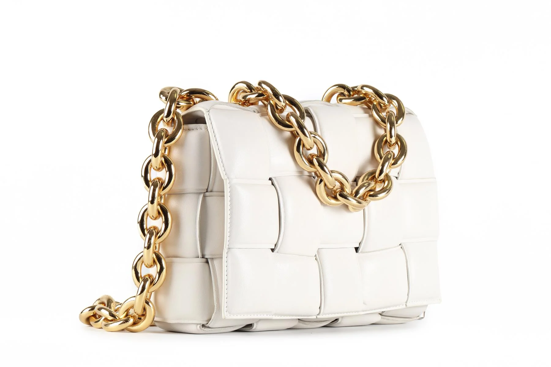 BOTTEGA VENETA WHITE THE CHAIN CASSETTE INTRECCIATO LEATHER SHOULDER BAG - Image 4