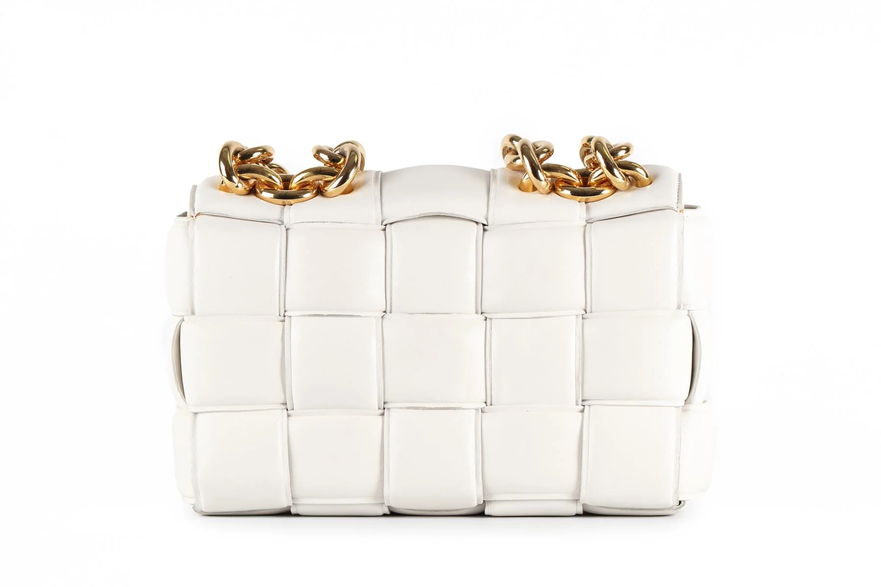 BOTTEGA VENETA WHITE THE CHAIN CASSETTE INTRECCIATO LEATHER SHOULDER BAG - Image 7