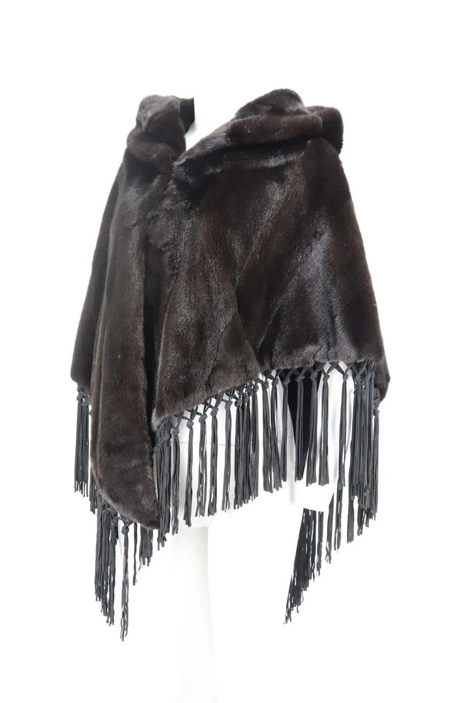 BRASCHI HOODED FRINGED MINK FUR PONCHO IT 50 UK 18 - Image 3