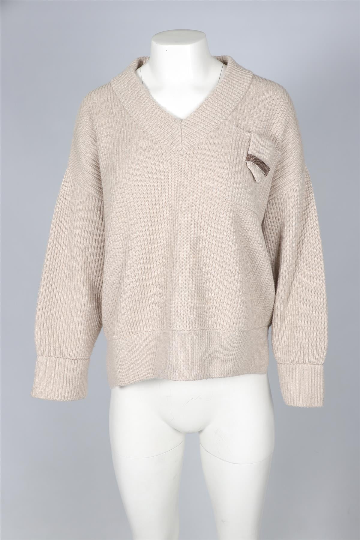 BRUNELLO CUCINELLI BEIGE CASHMERE SWEATER SMALL - Image 2
