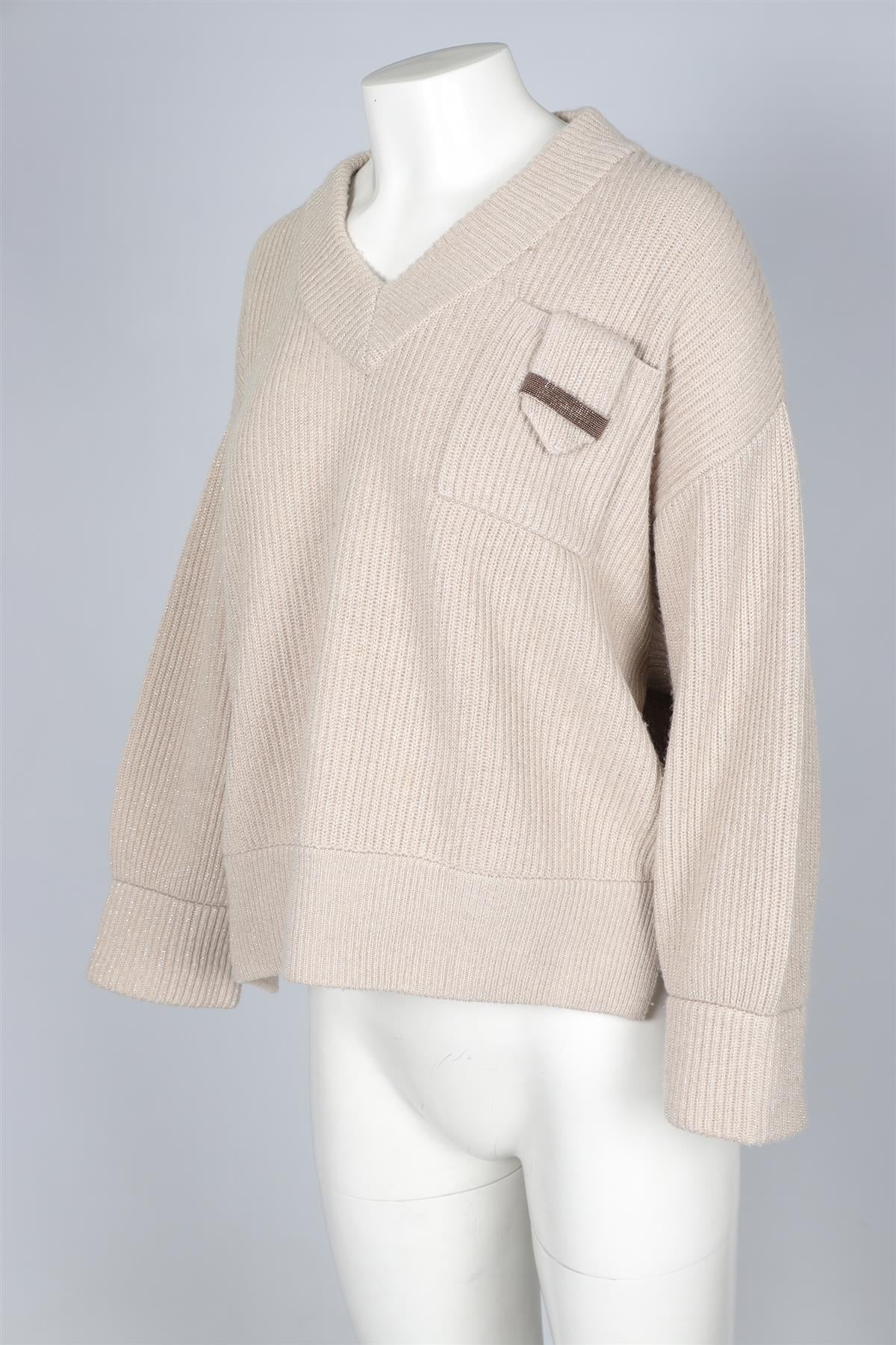BRUNELLO CUCINELLI BEIGE CASHMERE SWEATER SMALL - Image 3
