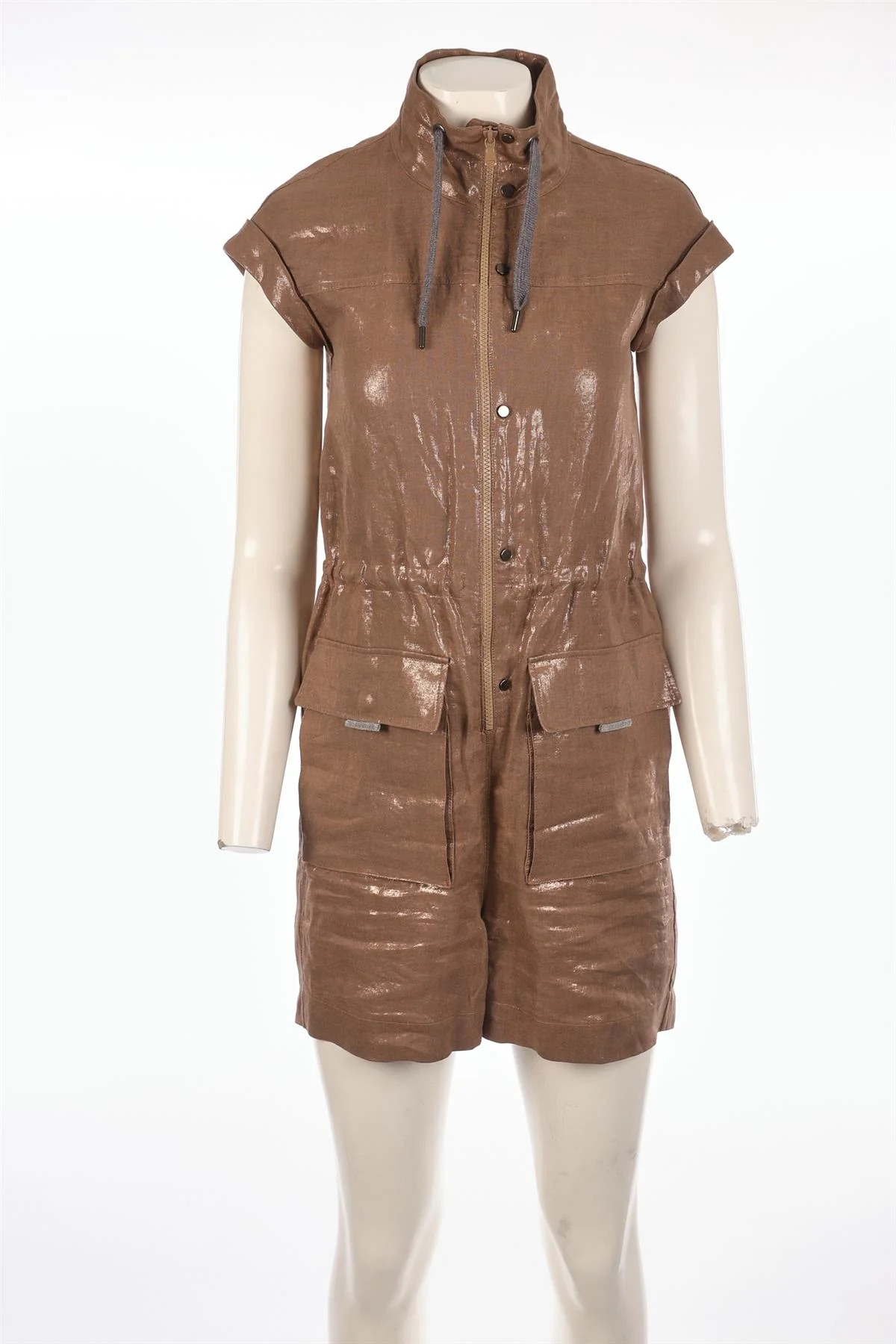 BRUNELLO CUCINELLI BROWN LINEN PLAYSUIT XSMALL - Image 2