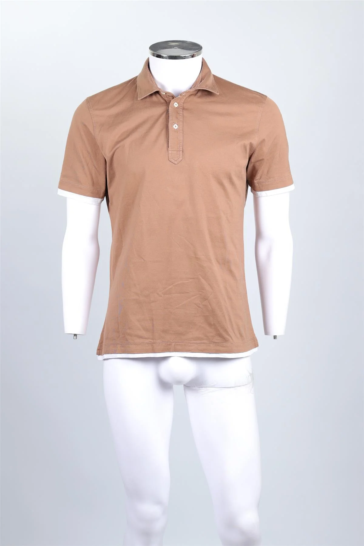BRUNELLO CUCINELLI BROWN MEN'S COTTON POLO SHIRT MEDIUM - Image 2