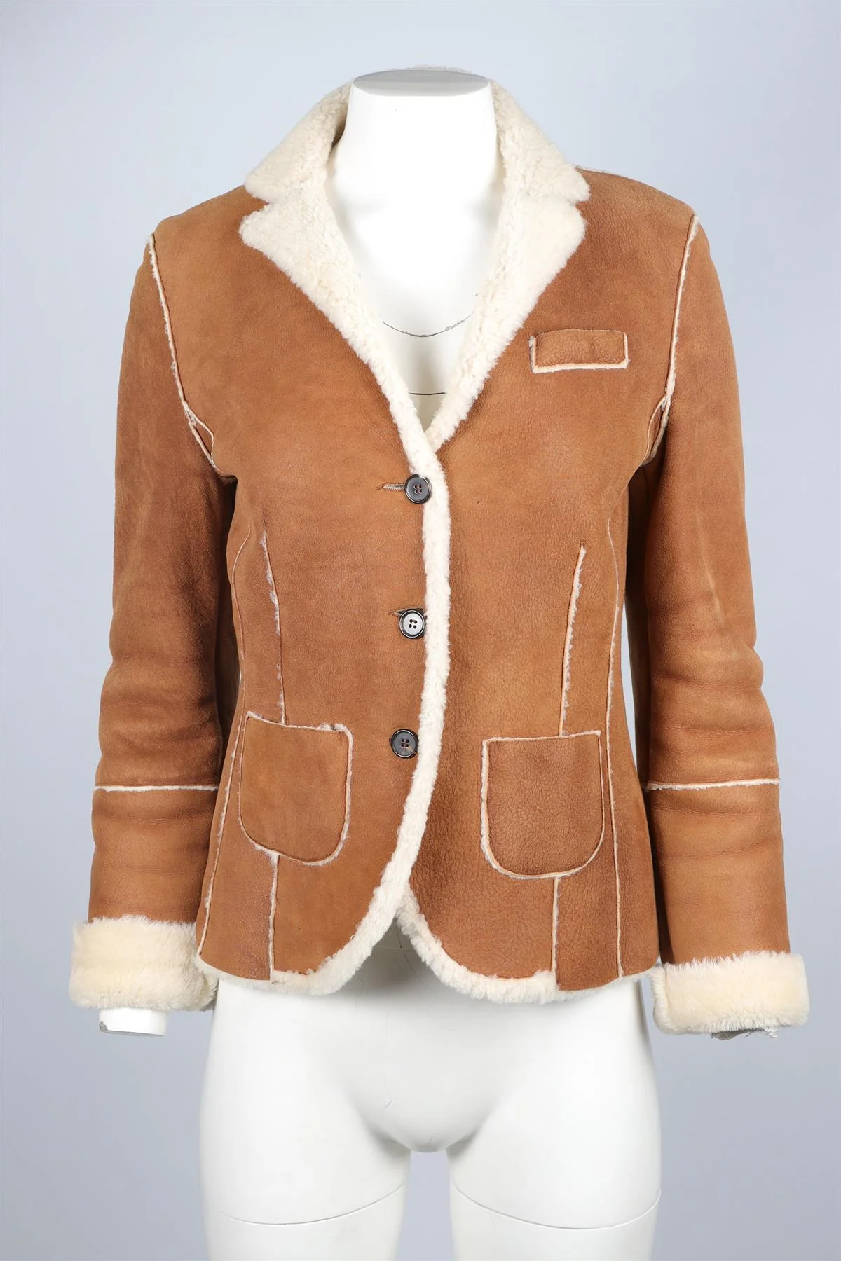 BRUNELLO CUCINELLI BROWN SHEARLING AND SUEDE JACKET IT 40 UK 8 - Image 2