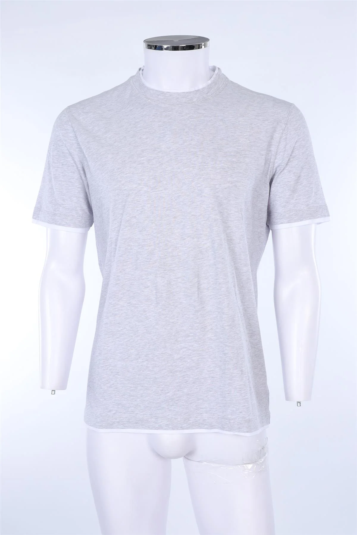 BRUNELLO CUCINELLI GREY MEN'S T-SHIRT WITH WHITE TRIM MEDIUM - Image 2