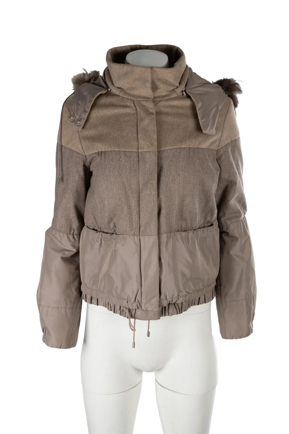 BRUNELLO CUCINELLI TAUPE FUR AND CASHMERE JACKET IT 40 UK 8 - Image 2