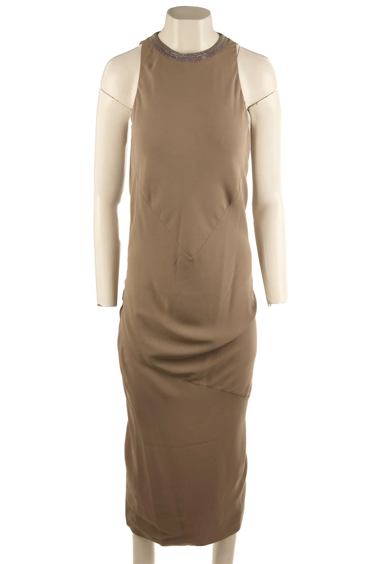 BRUNELLO CUCINELLI TAUPE SILK MAXI DRESS SMALL - Image 2
