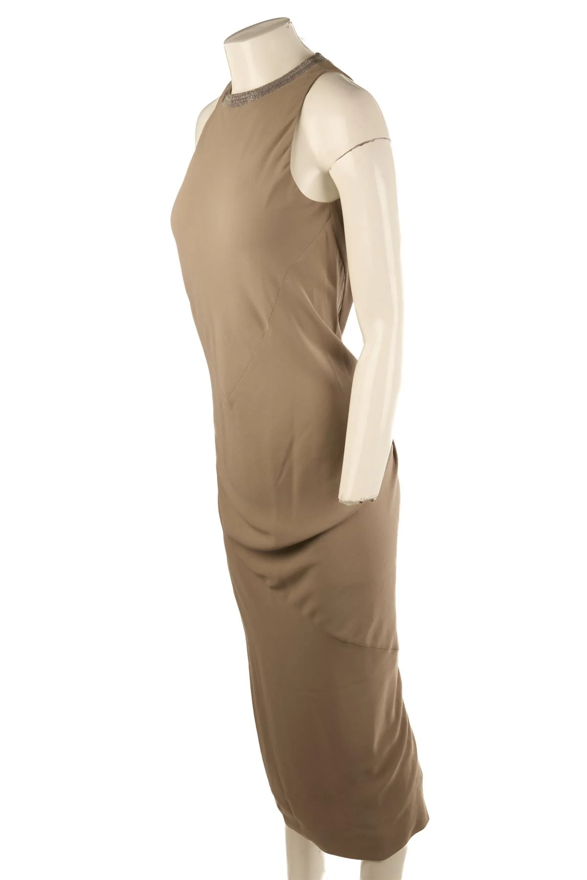 BRUNELLO CUCINELLI TAUPE SILK MAXI DRESS SMALL - Image 3