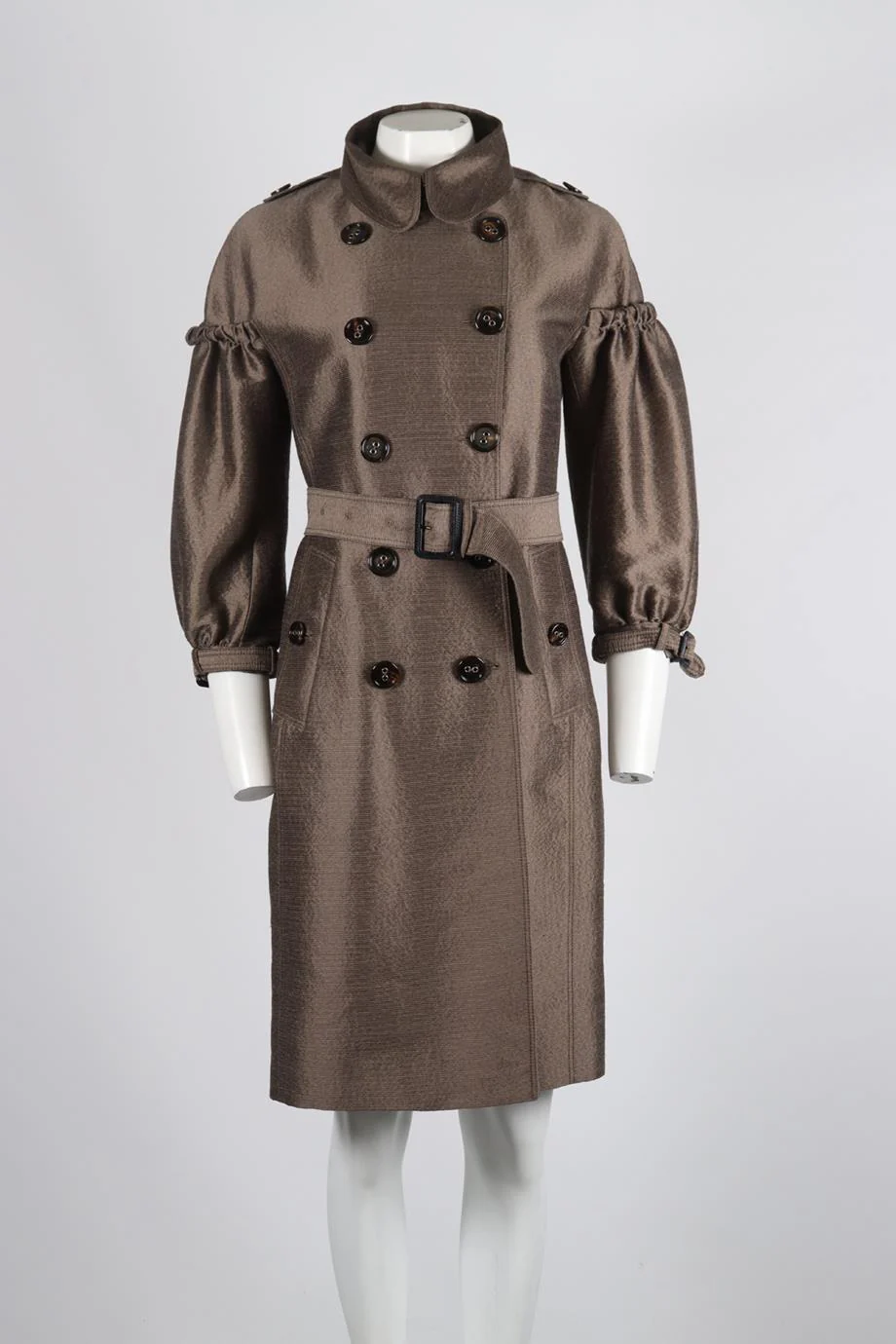 BURBERRY BELTED DOUBLE BREASTED WOOL AND SILK BLEND TRENCH COAT IT 44 UK 12 - Image 2