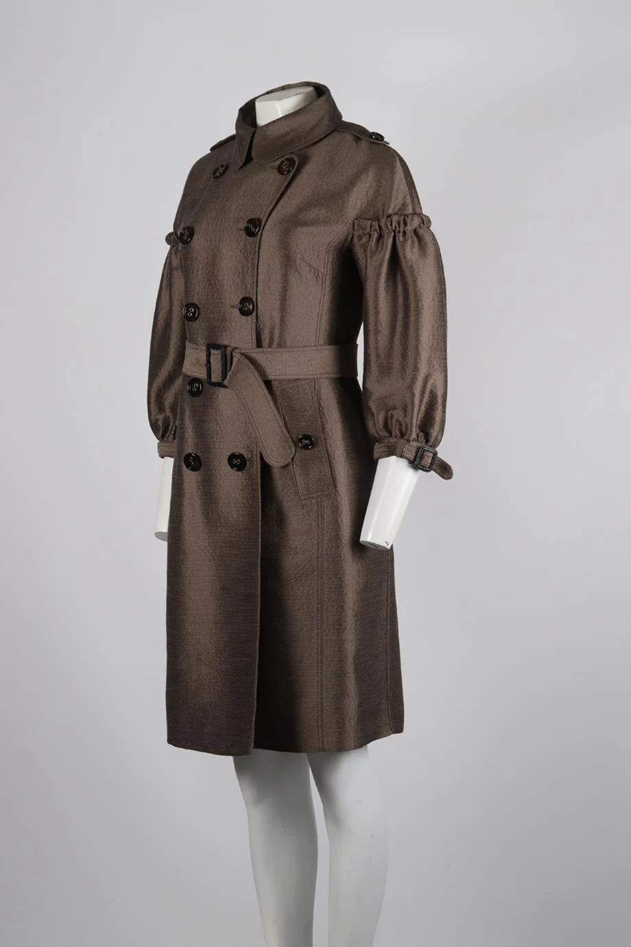 BURBERRY BELTED DOUBLE BREASTED WOOL AND SILK BLEND TRENCH COAT IT 44 UK 12 - Image 3