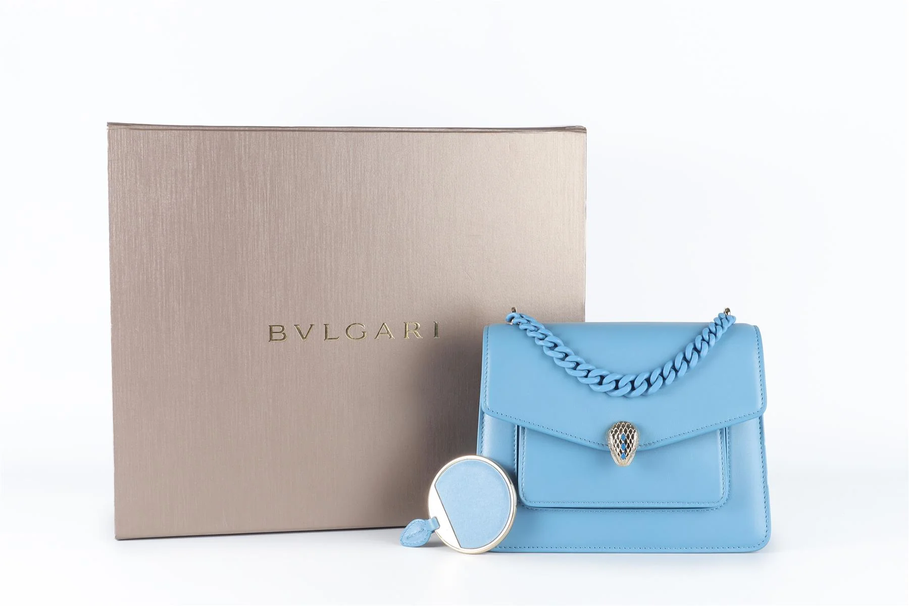 BVLGARI BLUE SERPENTI FOREVER MAXI CHAIN SMALL LEATHER TOTE BAG - Image 12