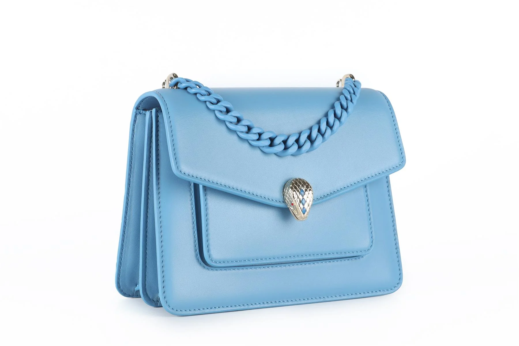 BVLGARI BLUE SERPENTI FOREVER MAXI CHAIN SMALL LEATHER TOTE BAG - Image 4