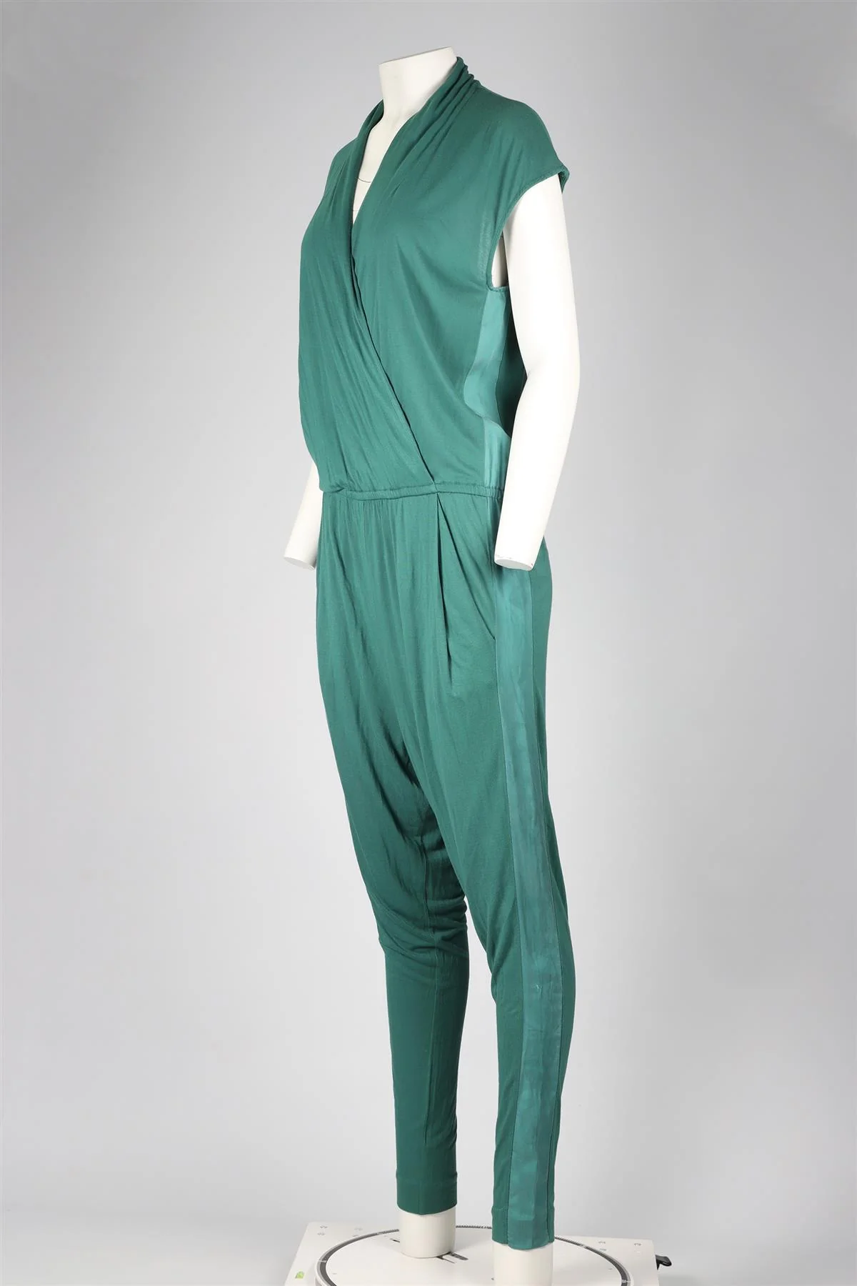 BY MALENE BIRGER GREEN JERSEY AND SILK BLEND JUMPSUIT SMALL - Image 3