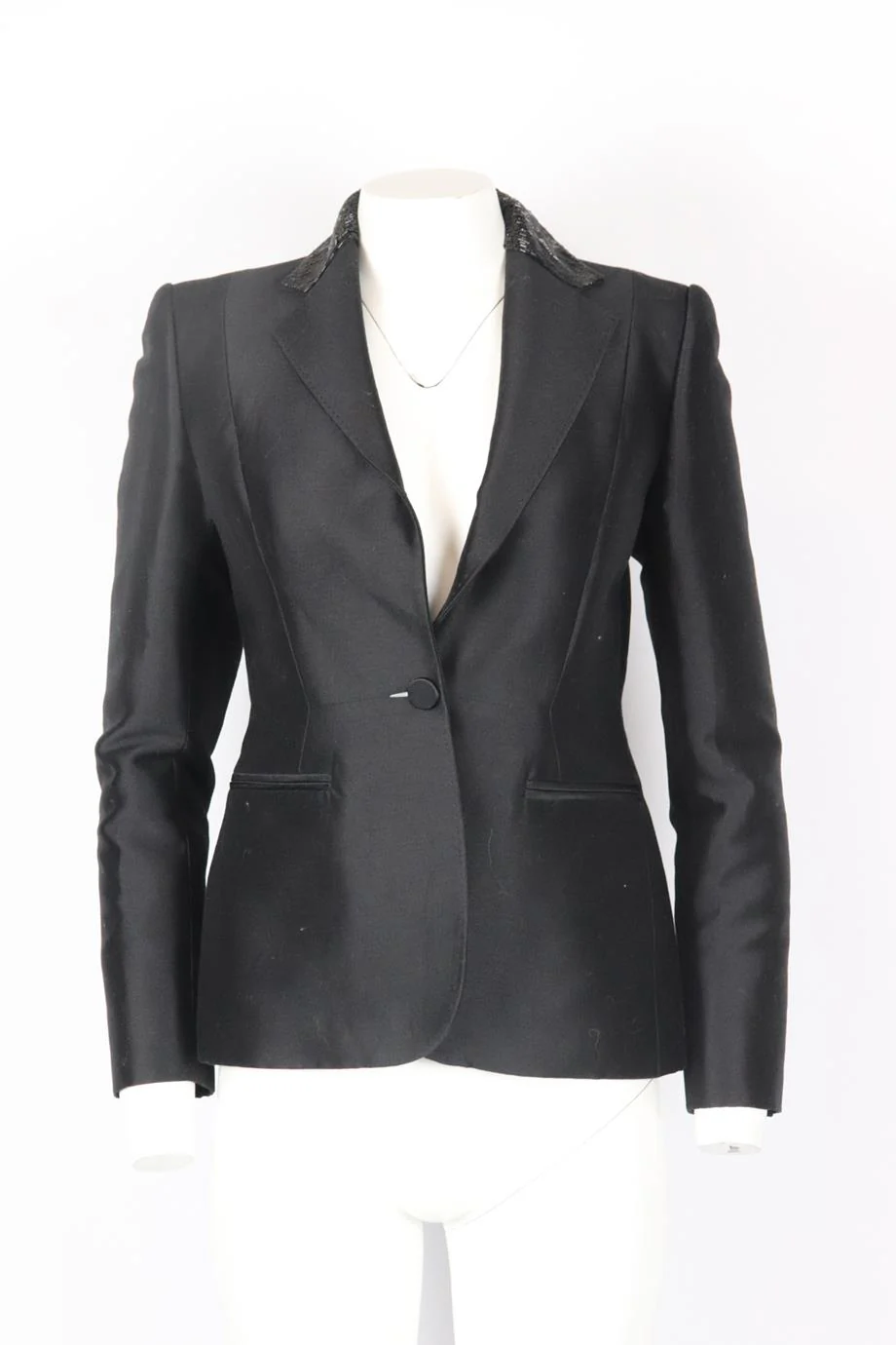 CAROLINA HERRERA BEAD EMBELLISHED COTTON AND SILK BLEND BLAZER US 4 UK 8 - Image 2