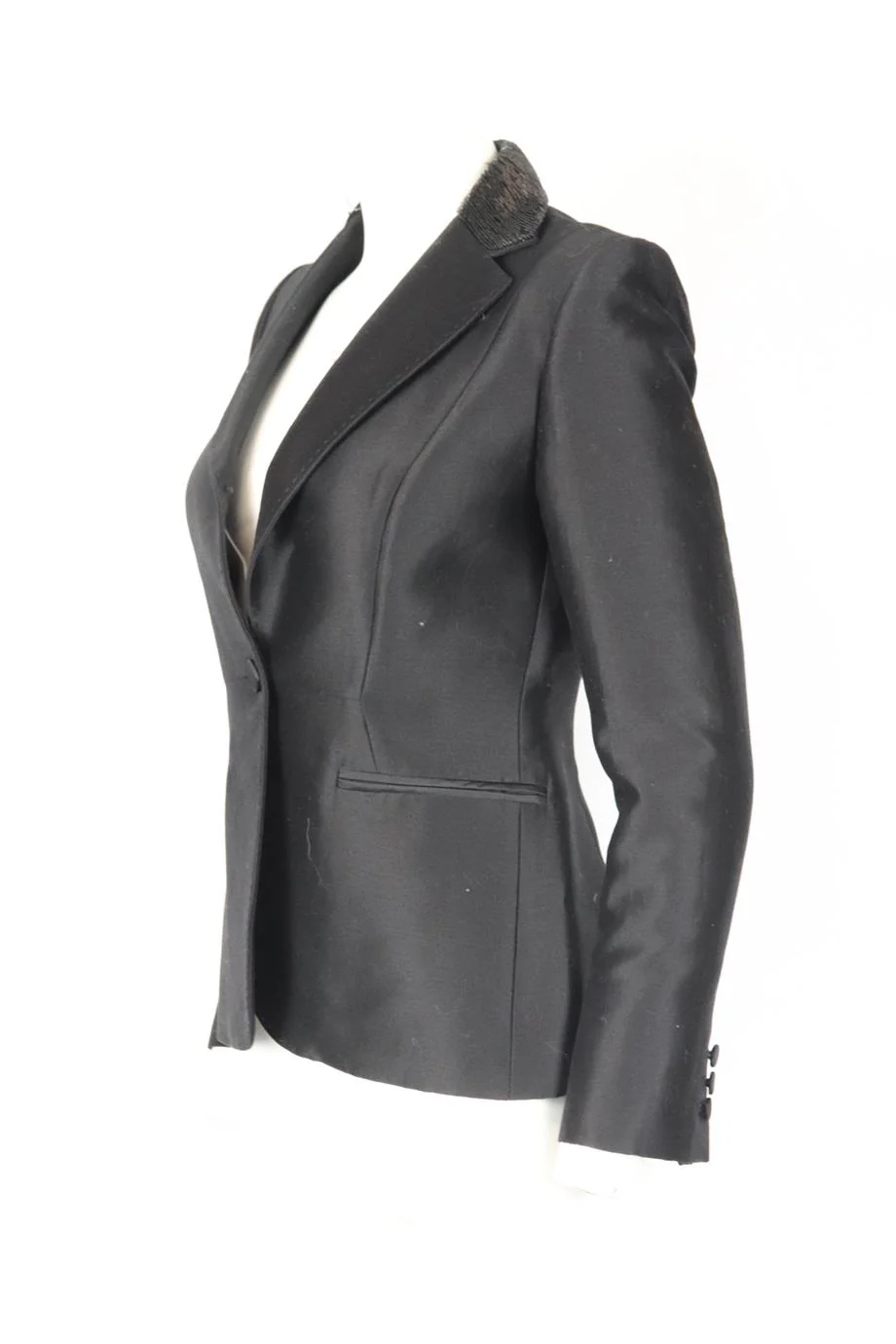 CAROLINA HERRERA BEAD EMBELLISHED COTTON AND SILK BLEND BLAZER US 4 UK 8 - Image 3