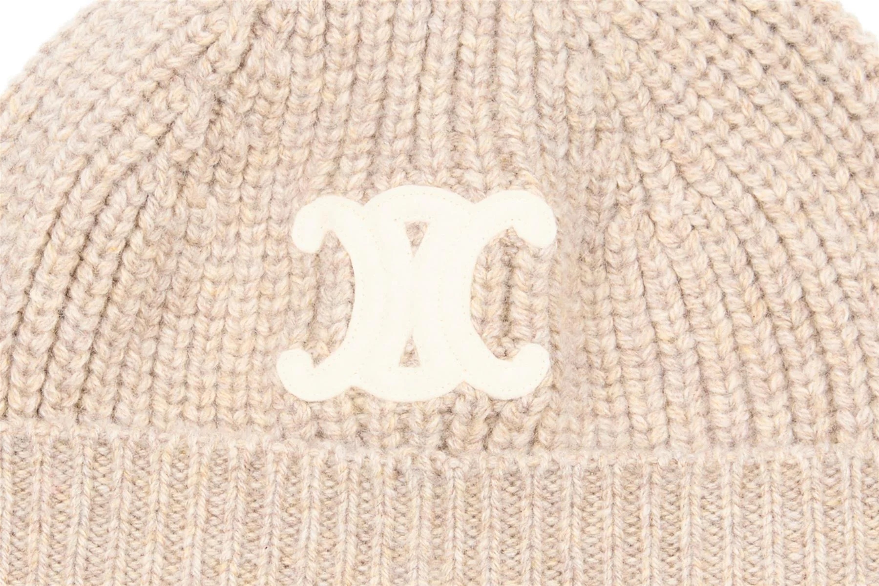CELINE BEIGE TRIOMPHE CASHMERE BEANIE ONE SIZE - Image 3