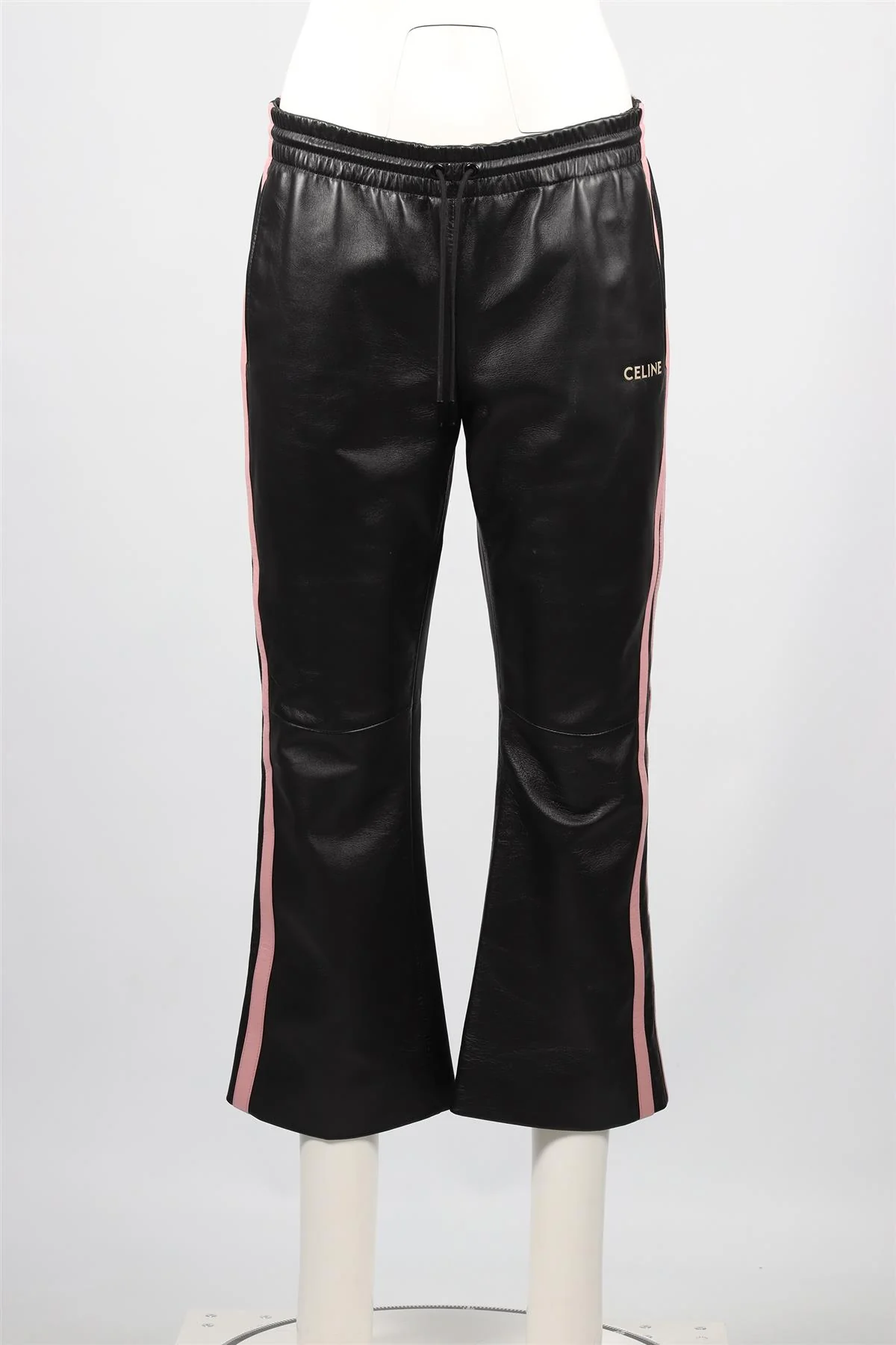 CELINE BLACK LEATHER STRAIGHT LEG PANTS FR 40 UK 12 - Image 2