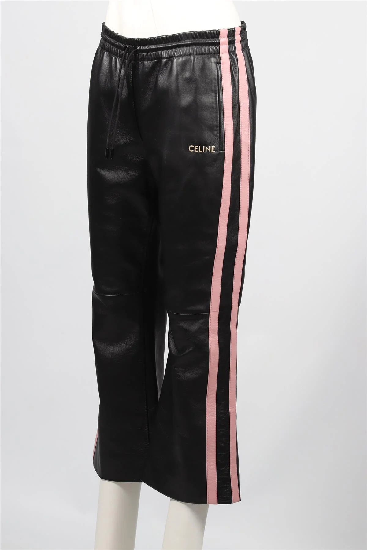 CELINE BLACK LEATHER STRAIGHT LEG PANTS FR 40 UK 12 - Image 3