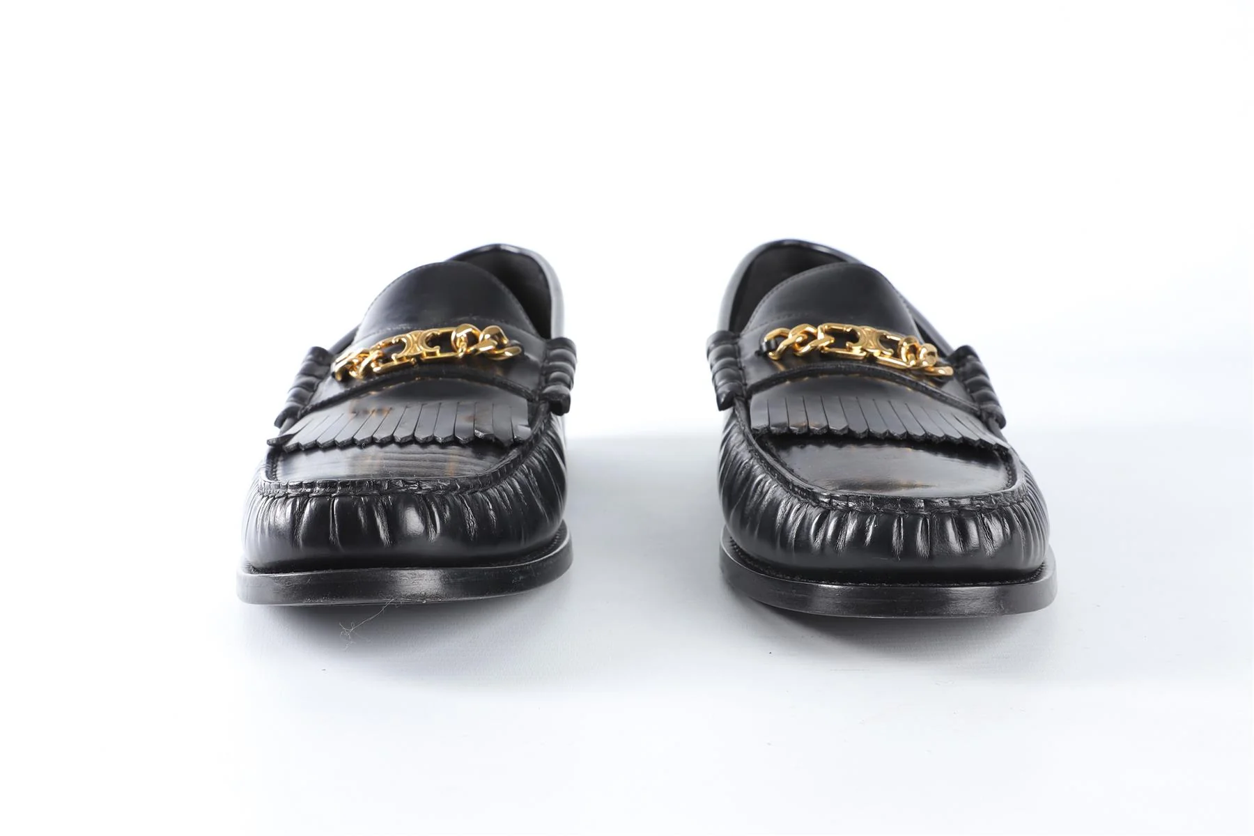 CELINE BLACK MEN'S TRIOMPHE LEATHER LOAFERS EU 41.5 UK 7.5 US 8.5 - Image 3