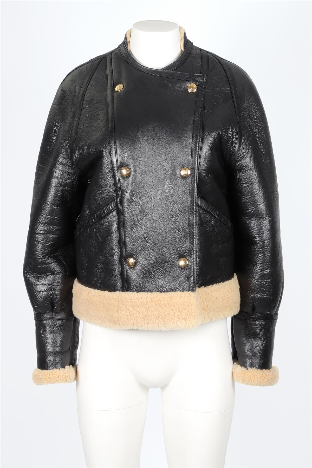 CELINE BLACK SHEARLING AND LEATHER JACKET FR 36 UK 8 - Image 3