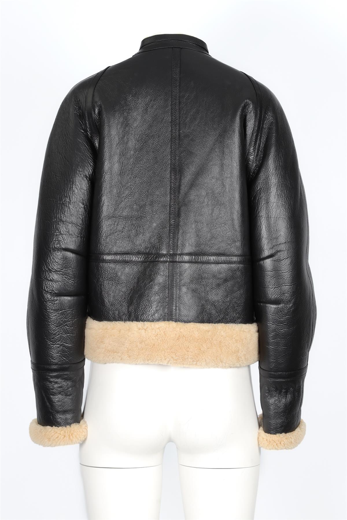 CELINE BLACK SHEARLING AND LEATHER JACKET FR 36 UK 8 - Image 5