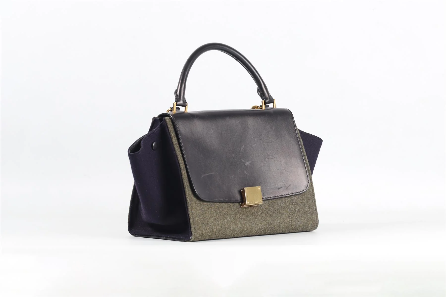 CELINE BLACK TRAPEZE SMALL FELT AND LEATHER TOTE BAG - Image 4