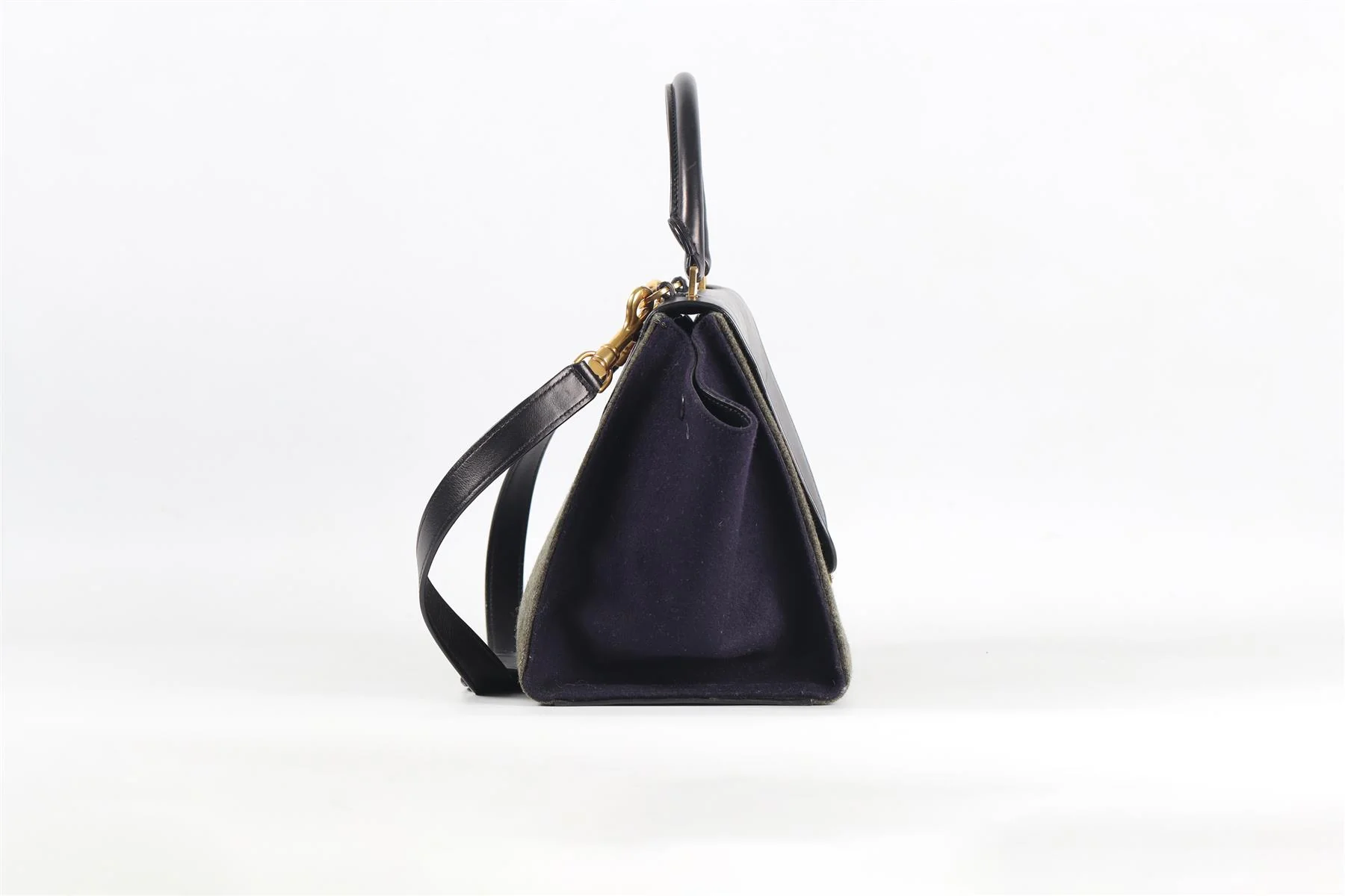 CELINE BLACK TRAPEZE SMALL FELT AND LEATHER TOTE BAG - Image 6