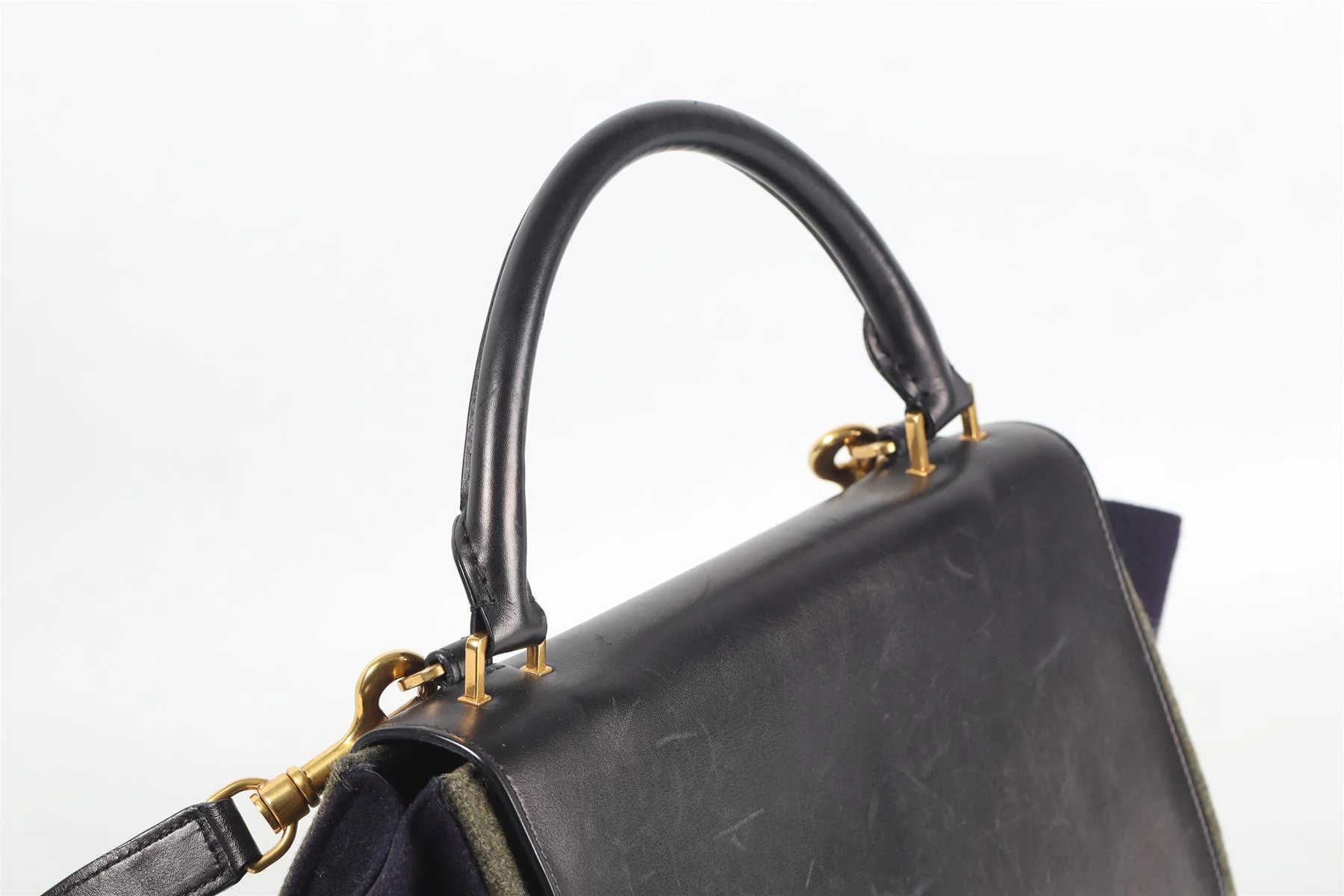 CELINE BLACK TRAPEZE SMALL FELT AND LEATHER TOTE BAG - Image 9