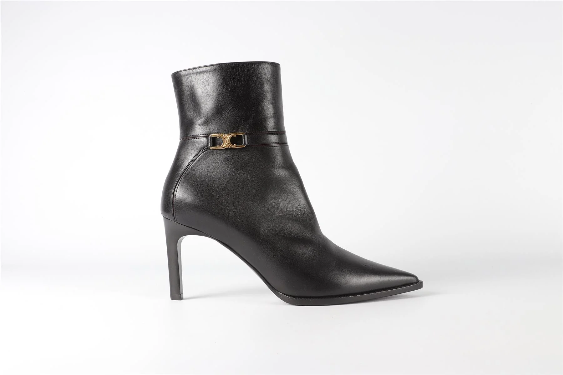CELINE BLACK TRIOMPHE LEATHER ANKLE BOOTS EU 38 UK 5 US 8 - Image 2