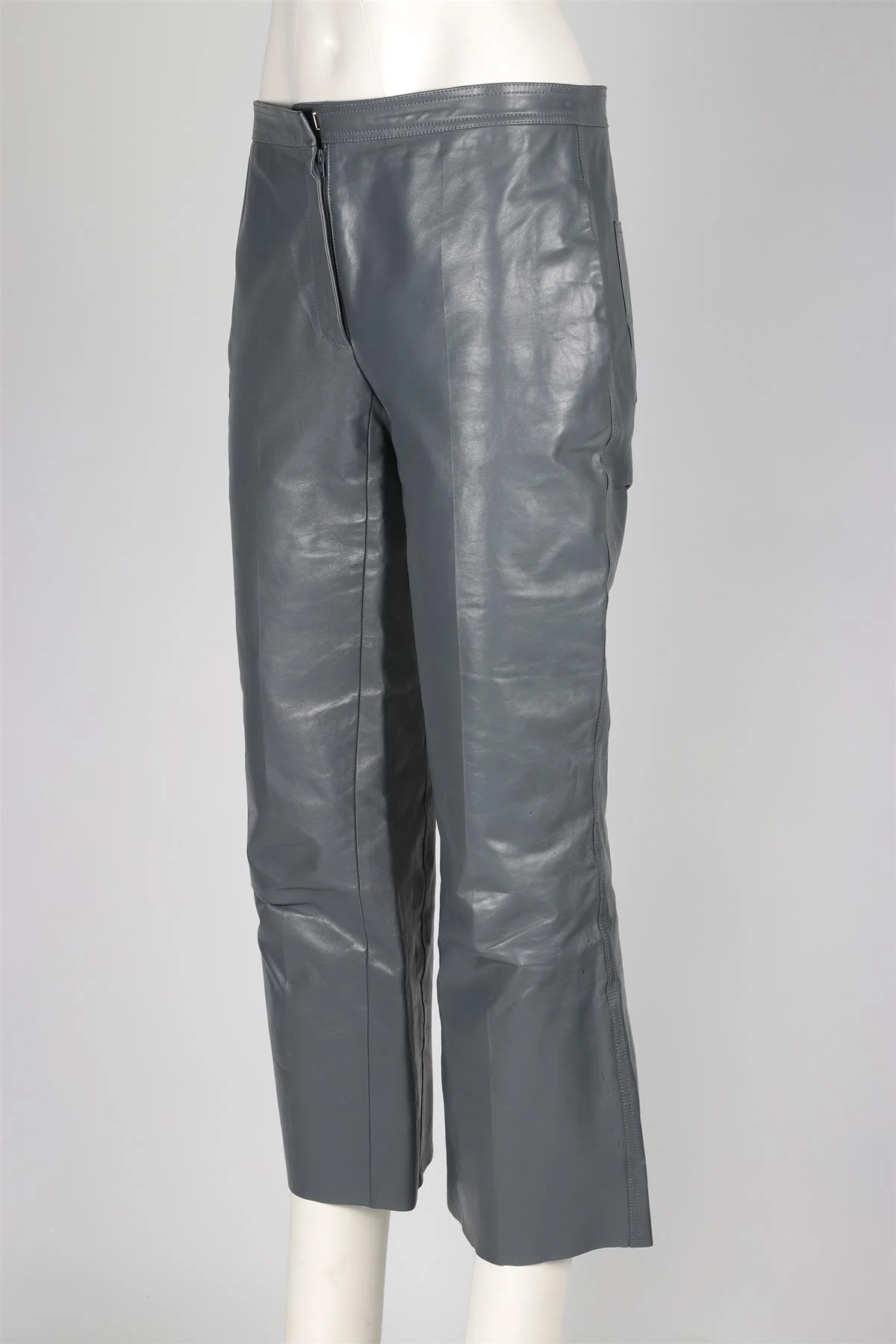 CELINE GREY LEATHER STRAIGHT LEG PANTS FR 38 UK 10 - Image 3