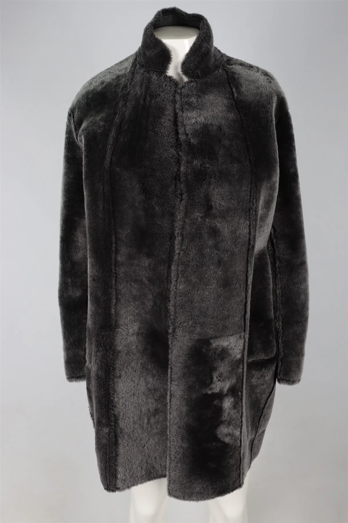 CELINE GREY SHEARLING AND LEATHER COAT FR 36 UK 8 - Image 2