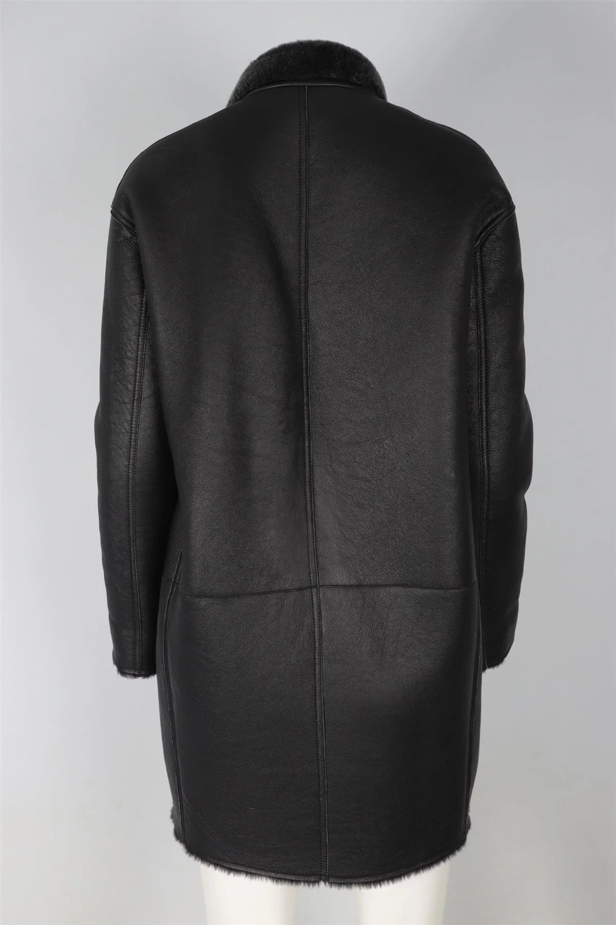 CELINE GREY SHEARLING AND LEATHER COAT FR 36 UK 8 - Image 5