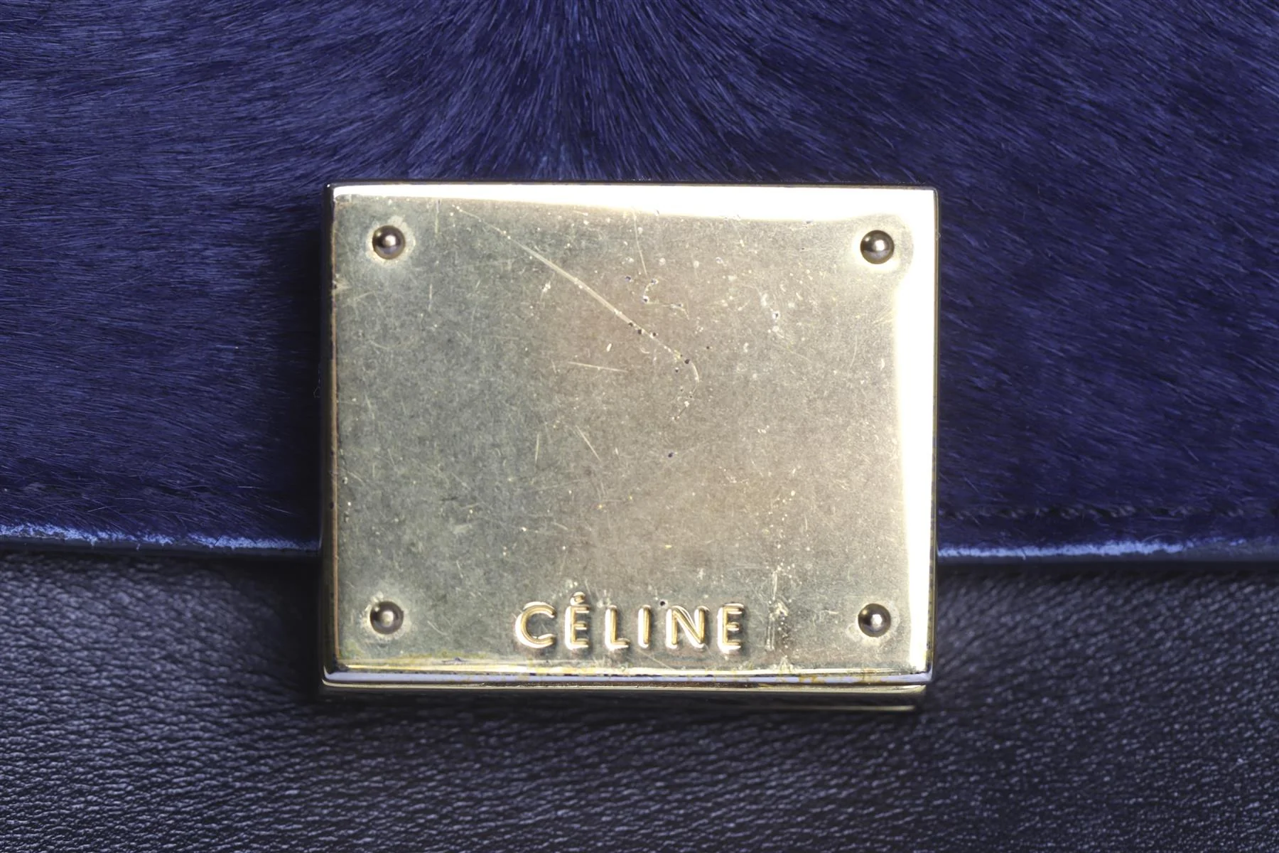 CELINE NAVY TRAPEZE MEDIUM CALF HAIR AND LEATHER TOTE BAG - Image 10