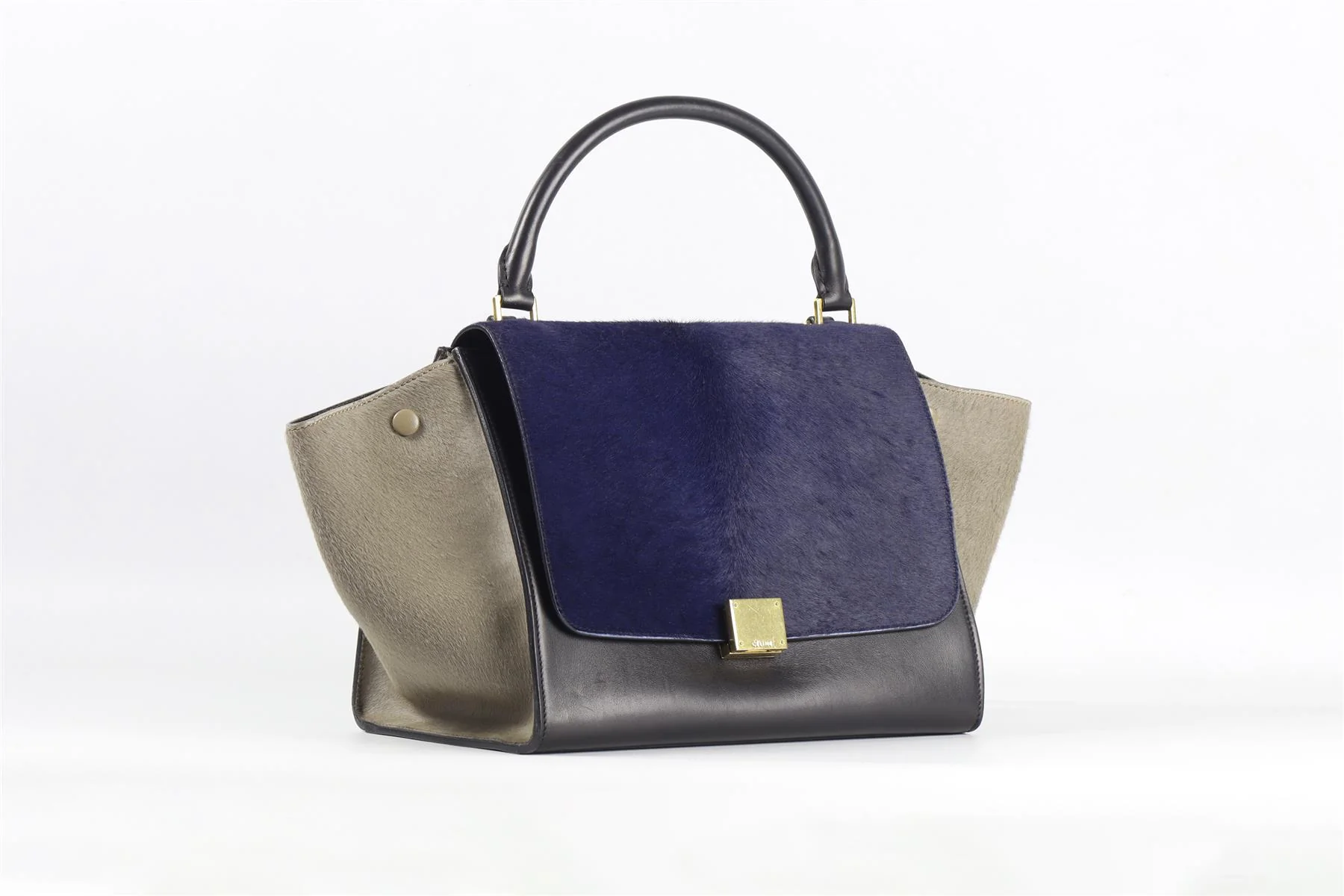 CELINE NAVY TRAPEZE MEDIUM CALF HAIR AND LEATHER TOTE BAG - Image 4