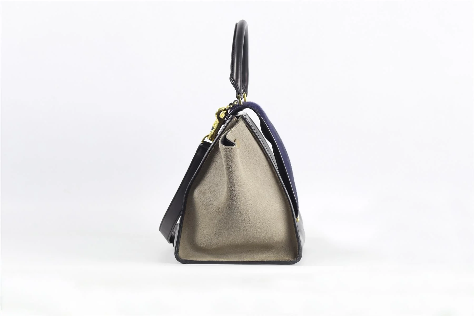 CELINE NAVY TRAPEZE MEDIUM CALF HAIR AND LEATHER TOTE BAG - Image 6