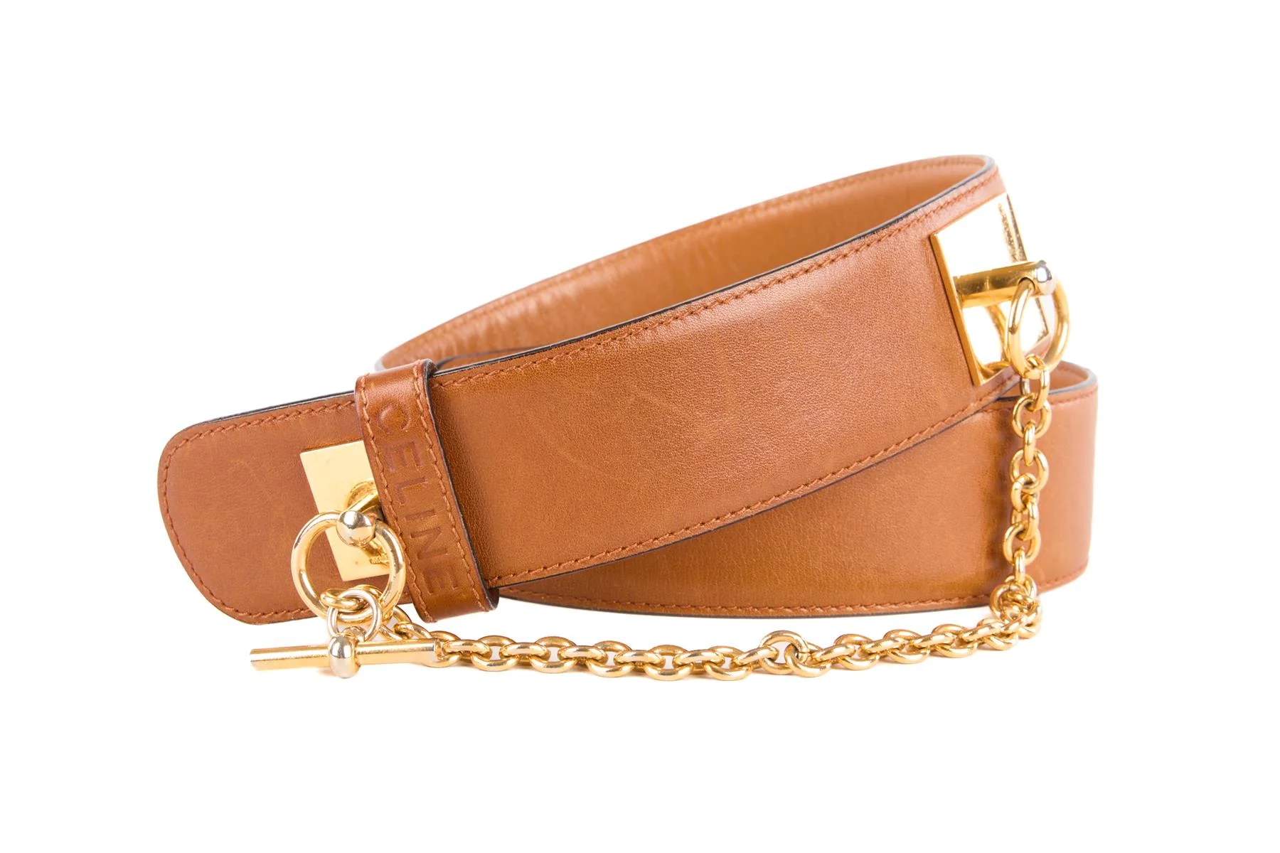 CELINE TAN VINTAGE LEATHER WAIST BELT 65CM - Image 4