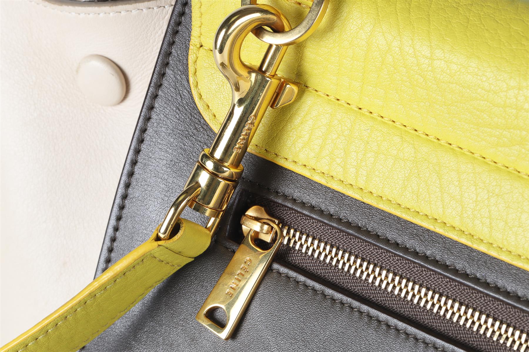 CELINE YELLOW TRAPEZE SMALL LEATHER TOTE BAG - Image 12