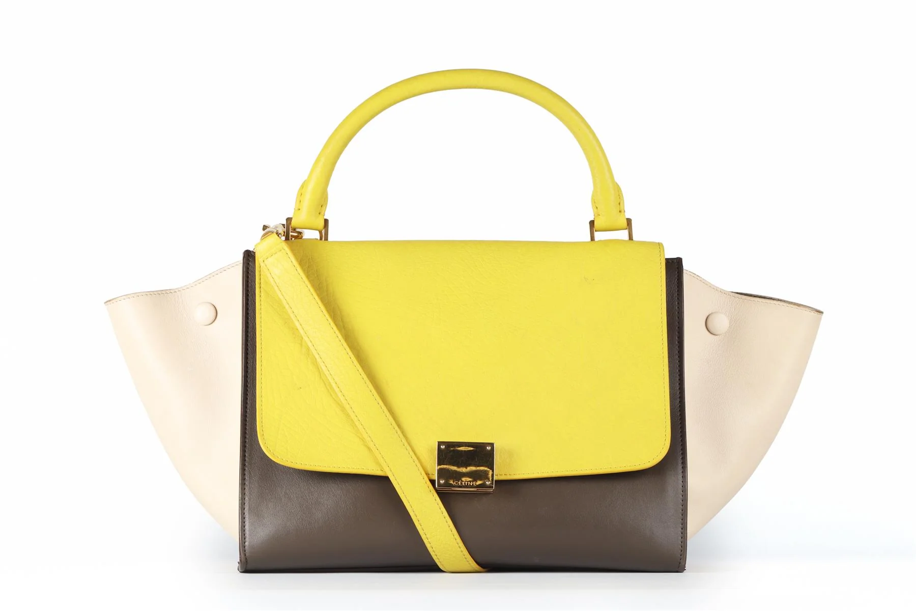 CELINE YELLOW TRAPEZE SMALL LEATHER TOTE BAG - Image 2