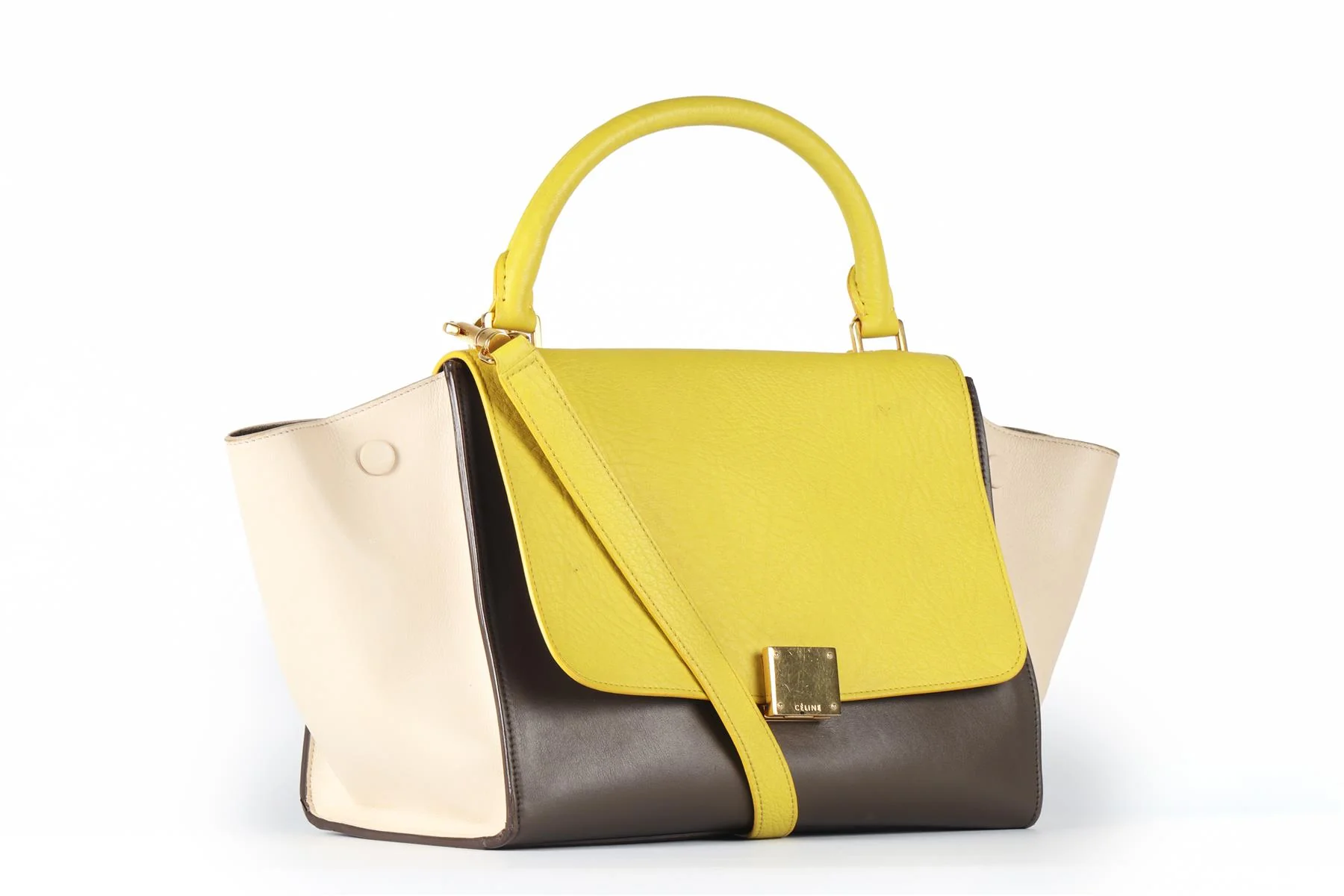 CELINE YELLOW TRAPEZE SMALL LEATHER TOTE BAG - Image 4