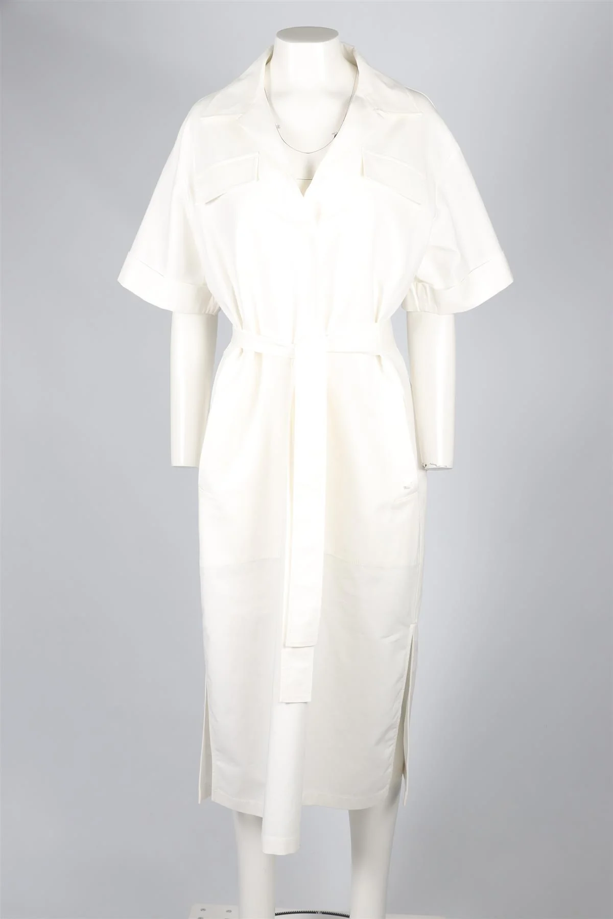 CH CAROLINA HERRERA WHITE BELTED COTTON BLEND MIDI DRESS LARGE - Image 2