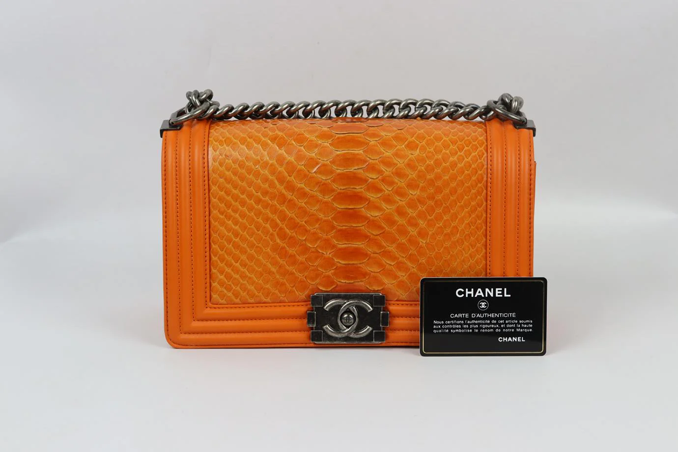 CHANEL 2014 BOY MEDIUM PYTHON AND LEATHER SHOULDER BAG - Image 11