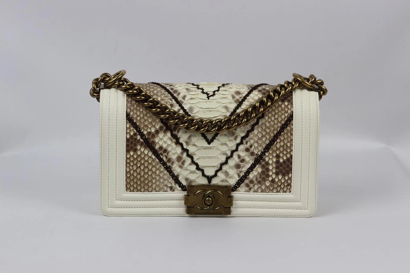 CHANEL 2015 BOY MEDIUM EMBROIDERED PYTHON AND LEATHER SHOULDER BAG - Image 2