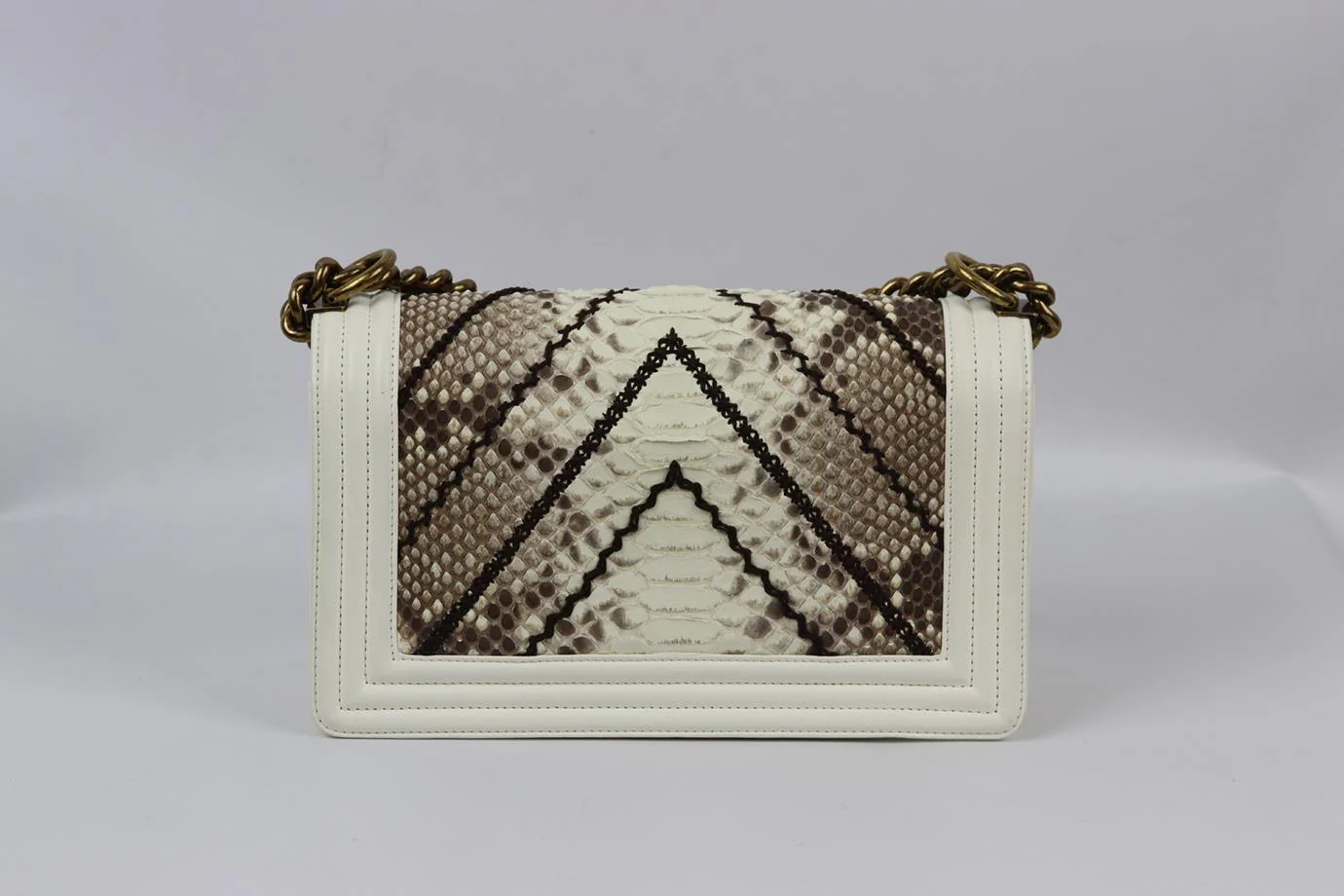 CHANEL 2015 BOY MEDIUM EMBROIDERED PYTHON AND LEATHER SHOULDER BAG - Image 4