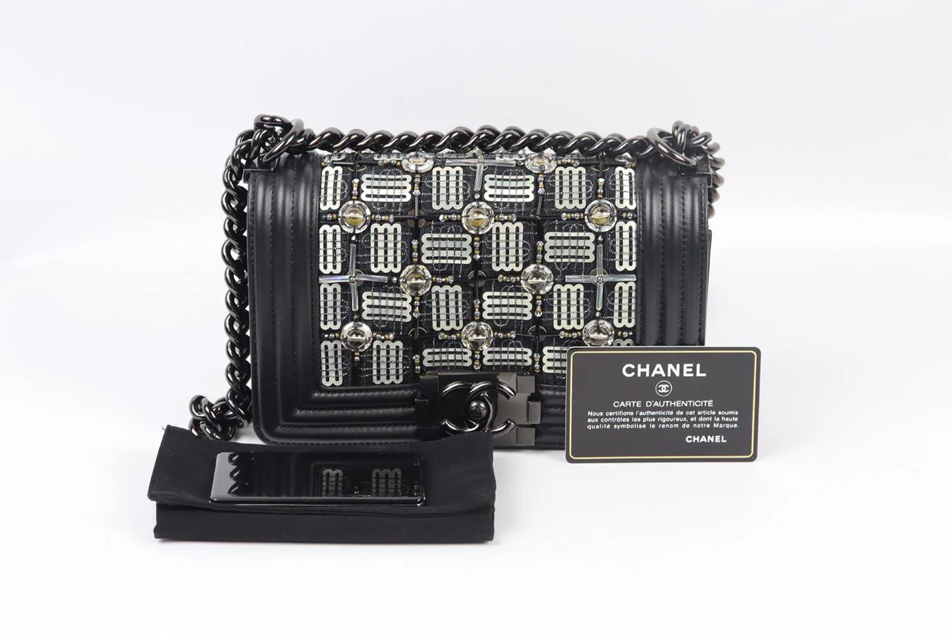 CHANEL 2017 BOY SMALL LED EMBELLISHED LEATHER SHOULDER BAG - Image 10