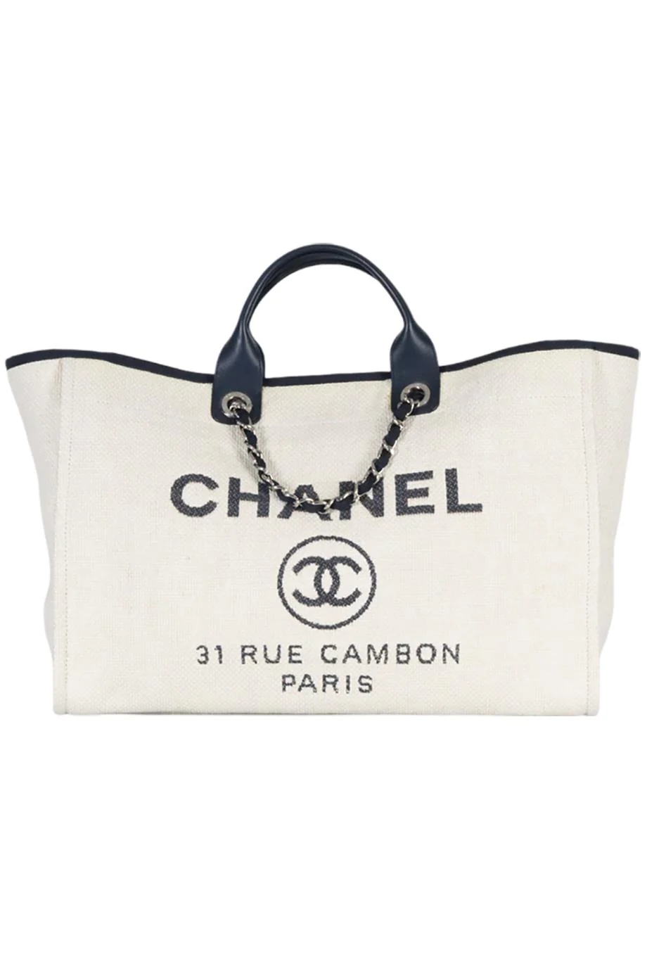 CHANEL 2017 DEAUVILLE LARGE CANVAS AND LEATHER TOTE BAG