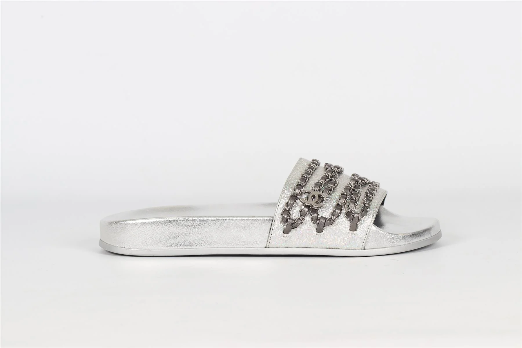 CHANEL 2017 TROPICONIC CHAIN AND LEATHER SLIDES EU 39 UK 6 US 9 - Image 2